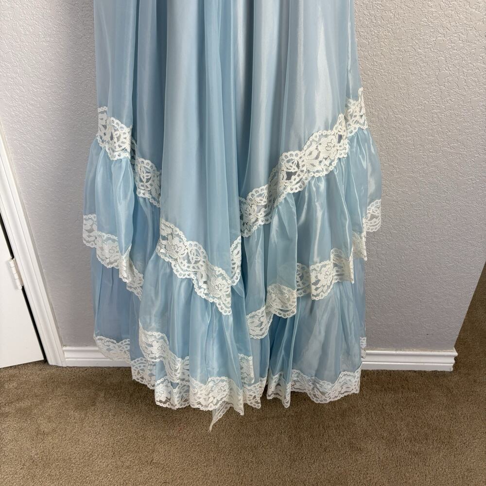 Vintage 70s Prairie Maxi Dress Gown Chiffon Lace Ruffles Light Blue Size XS - Picture 5 of 12